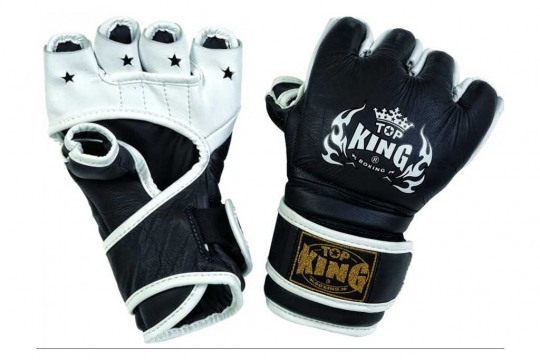 Черные трехцветные перчатки Top King для тайского бокса
