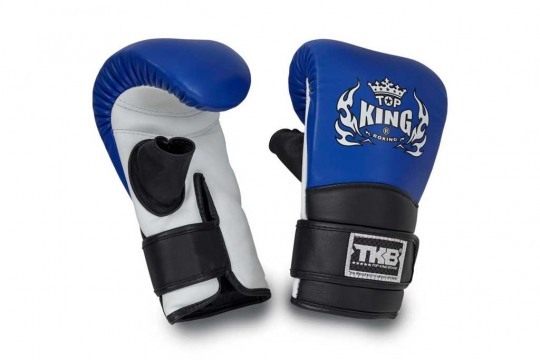 Черные трехцветные перчатки Top King для тайского бокса