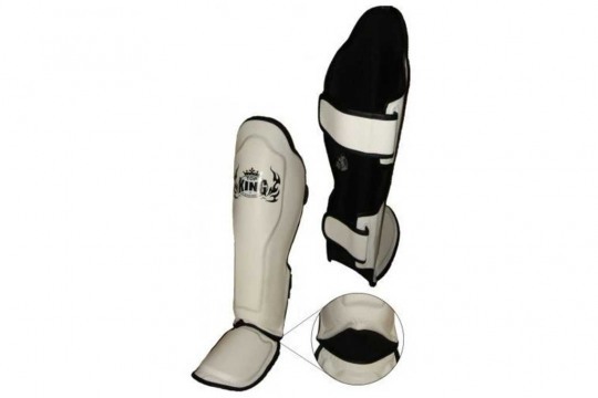 Top King White "Pro" Shin Guards Full Leather